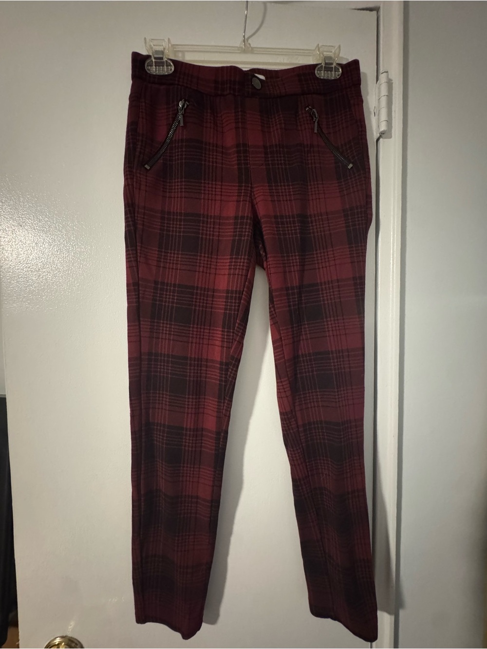Kensie Red & Black Plaid Chinos